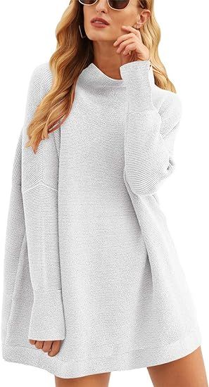 Prinbara Women's Long Sleeve Mock Neck Sweater Loose Fitting Knit Pullover Tops Slouchy Tunic | Amazon (US)