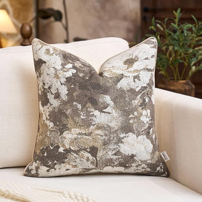 Yangest Neutral Flower Pillow Cover 18 x18 Inches, Nature Chenille Square Throw Pillow Cover Soft... | Amazon (US)