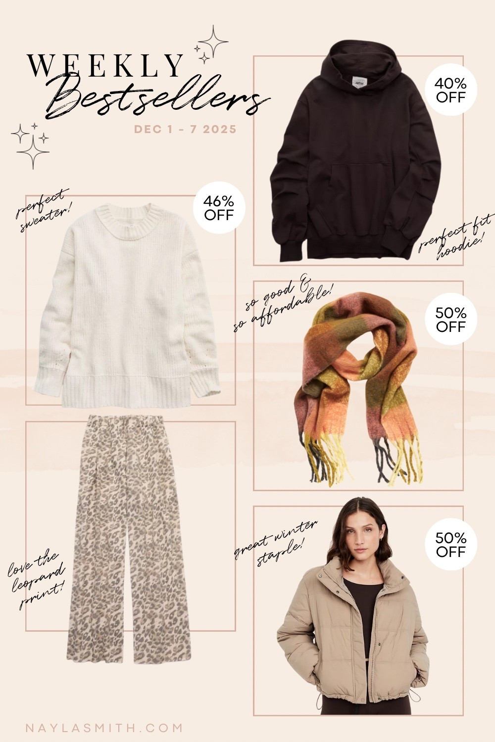 Weekly Bestsellers Dec 1-7 • the perfect chenille sweater, so soft & I love the oversized fit! I wear L. Chocolate brown hoodie that matches with lots of aerie bottoms - color is deep earth, I sized down to M. My fave affordable Old Navy scarf. Affordable puffer jacket also from Old Navy, I wear L. Leopard print wide leg pants - I don’t own these but they’re so cute! Canadian Old Navy links are under “similar products"


#LTKstyletip #LTKwinter #LTKsale