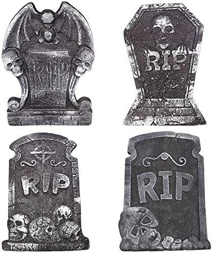 Halloween Foam RIP Graveyard Tombstones, 4 Pack Headstone Decorations for Halloween Lawn Yard Gravey | Amazon (US)