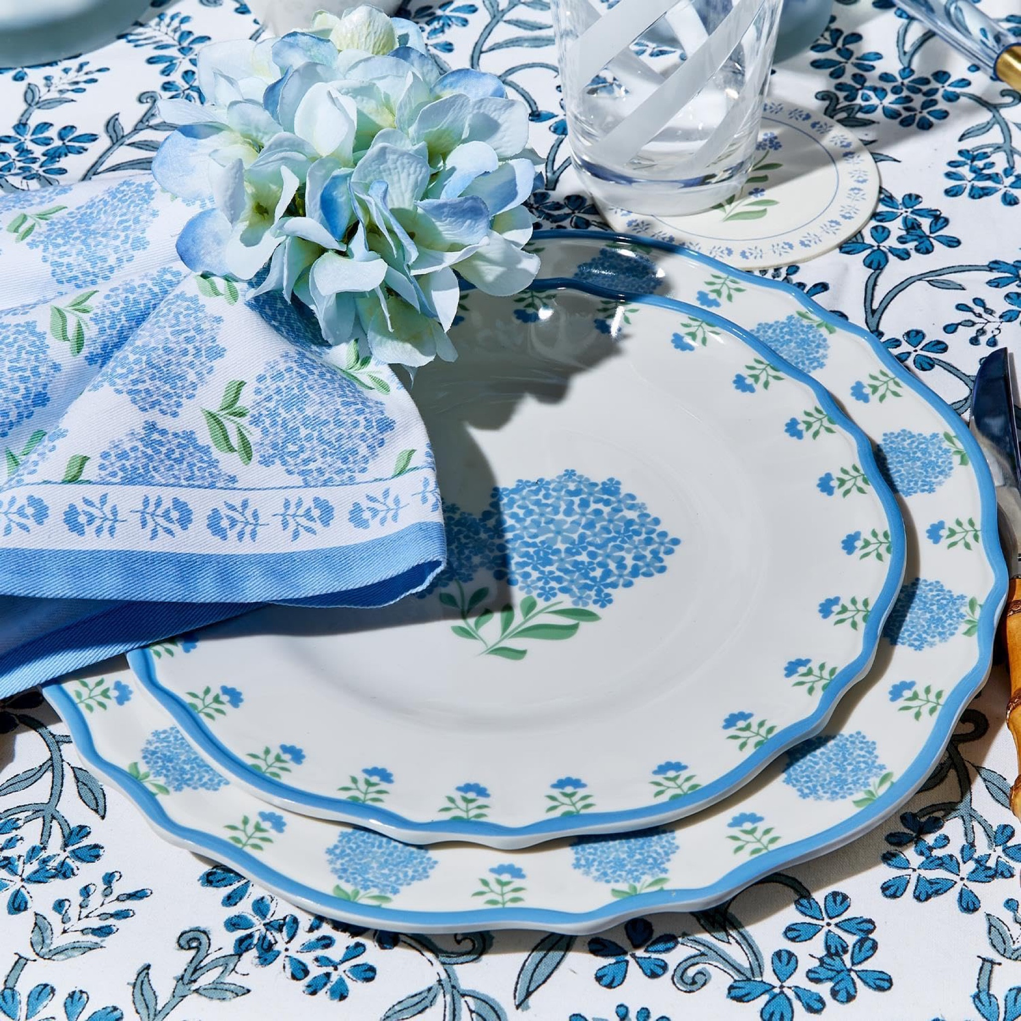 Blue and white Hydrangea theme summer tablescape, melamine plates, outdoor entertaining patio 

#LTKHome #LTKFindsUnder50 #LTKSaleAlert