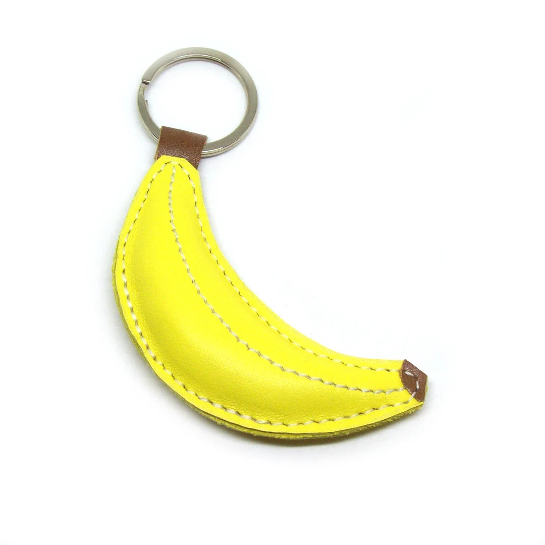 Banana Yellow Leather Keychain FREE Shipping Wordlwide Handmade Leather Banana Bag Charm Banana L... | Etsy (US)