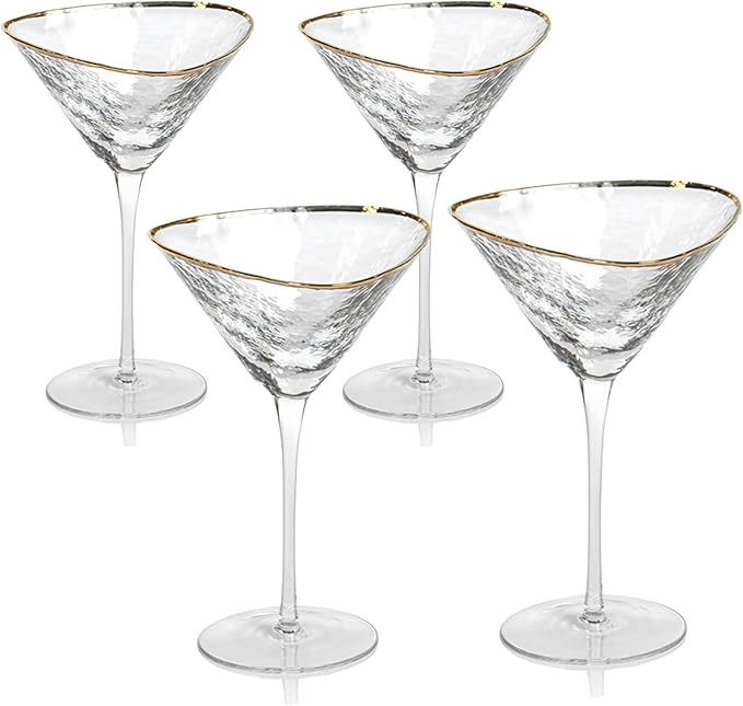 Bec's Designs Martini Glasses Set of 4 – Hand‑Hammered Triangular Design with Gold Rim – El... | Amazon (US)