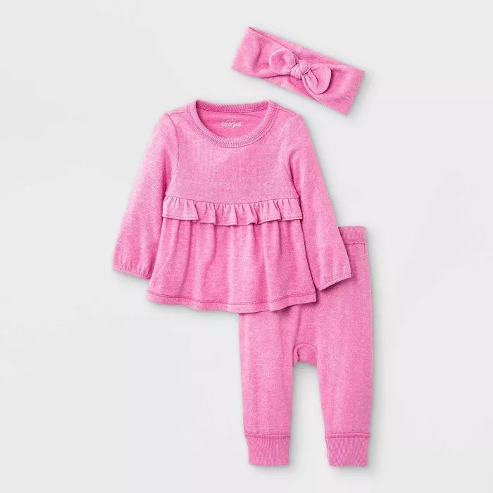 Baby Girls' 3pc Cozy Top & Bottom Set with Headband - Cat & Jack™ Pink | Target