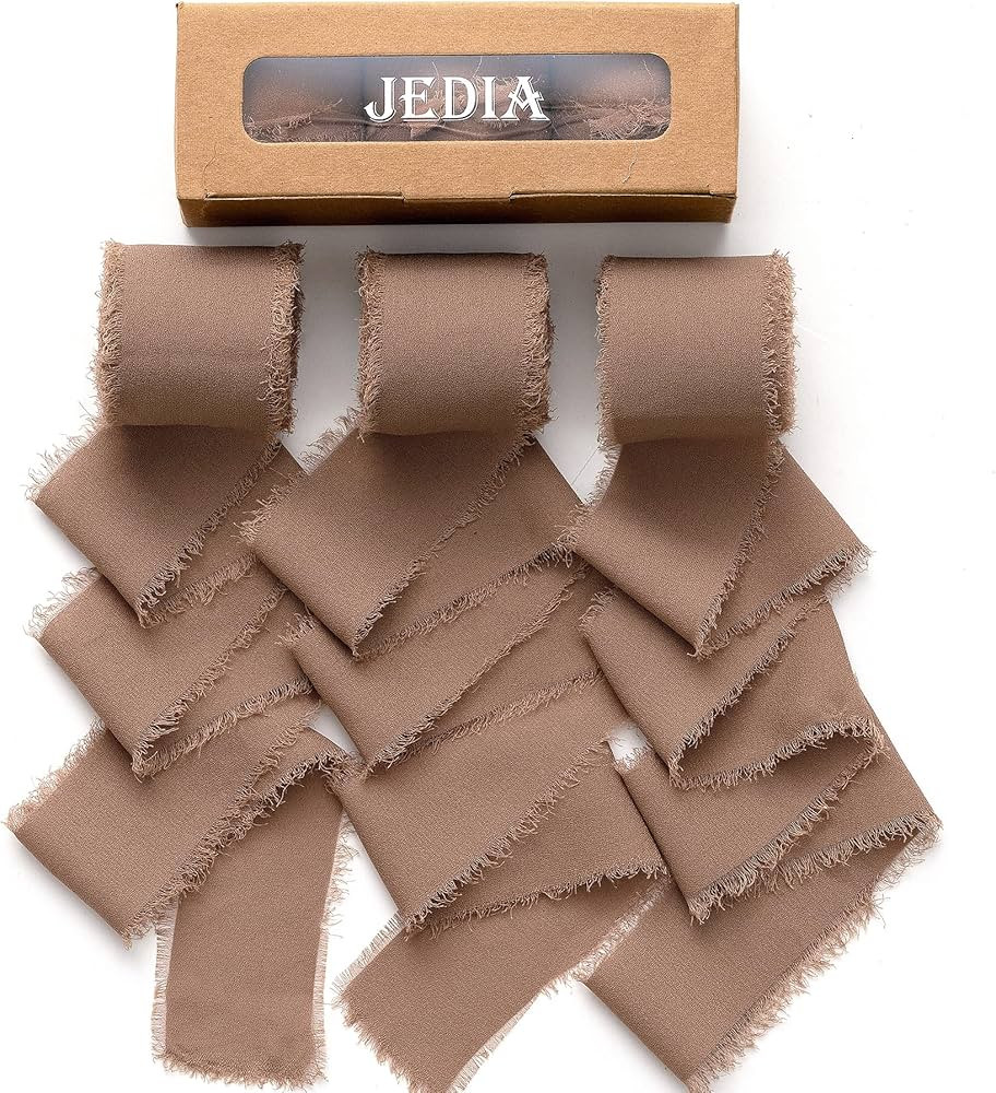 Amazon.com : JEDIA Chiffon Ribbon, 3 Rolls Brown Handmade Fringe Chiffon Silk Ribbons, 1.5" x 7Yd... | Amazon (US)