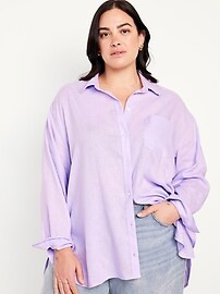 Linen-Blend Button-Down Boyfriend Shirt | Old Navy (US)