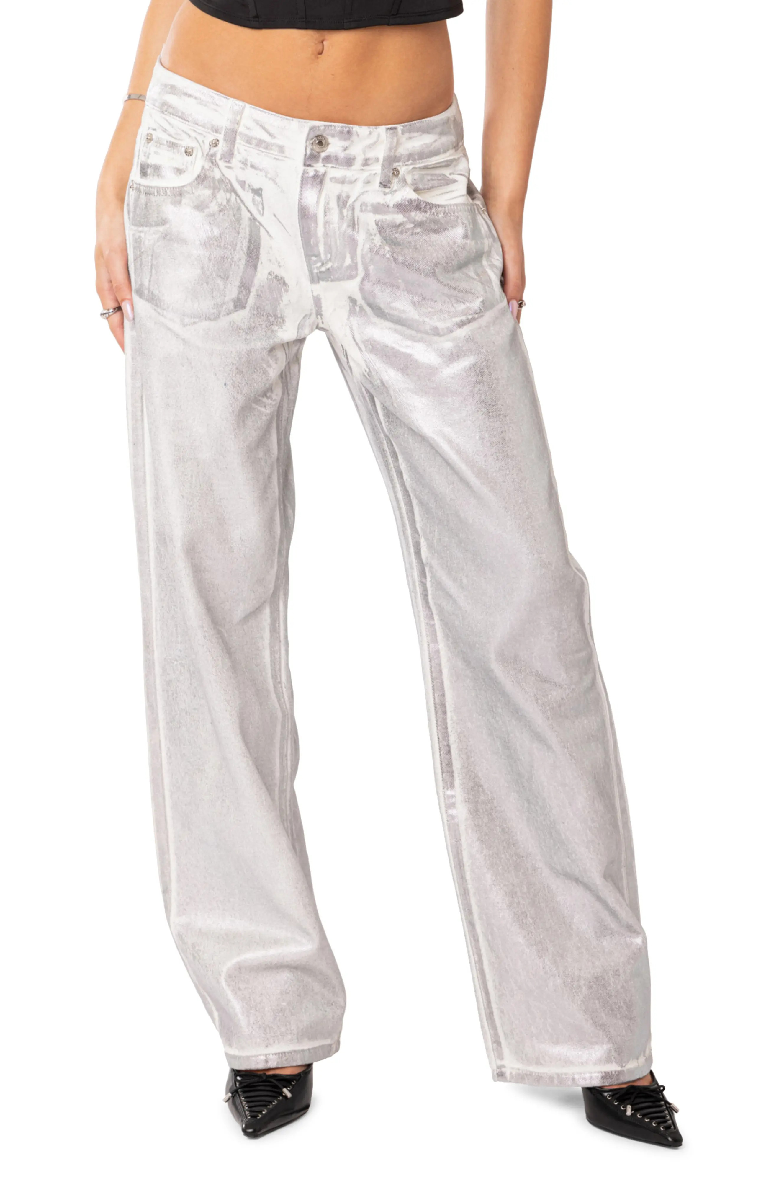 EDIKTED Jolene Metallic Straight Leg Jeans (Women) | Nordstrom | Nordstrom
