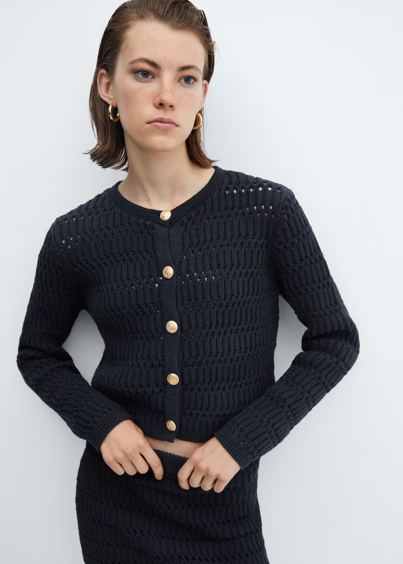 Knitted cardigan with jewel button | MANGO (US)