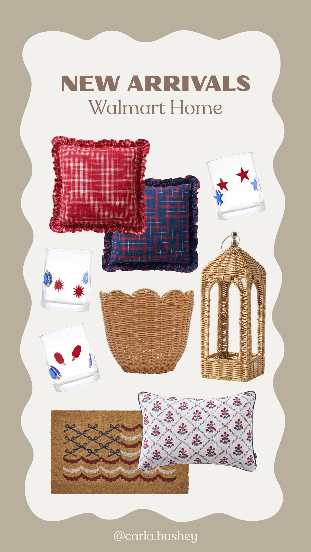 Walmart has so many cute options for home decor right now🥰 — can't wait to style these with Summer coming up🤍🇺🇸



Summer 2026, spring, patio, kitchen, throw pillows, icon glasses, door mat, affordable, carla.bushey 

 #LTKSeasonal #LTKHome