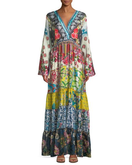 Johnny Was Dibble Silk Georgette Drama Dress | Neiman Marcus