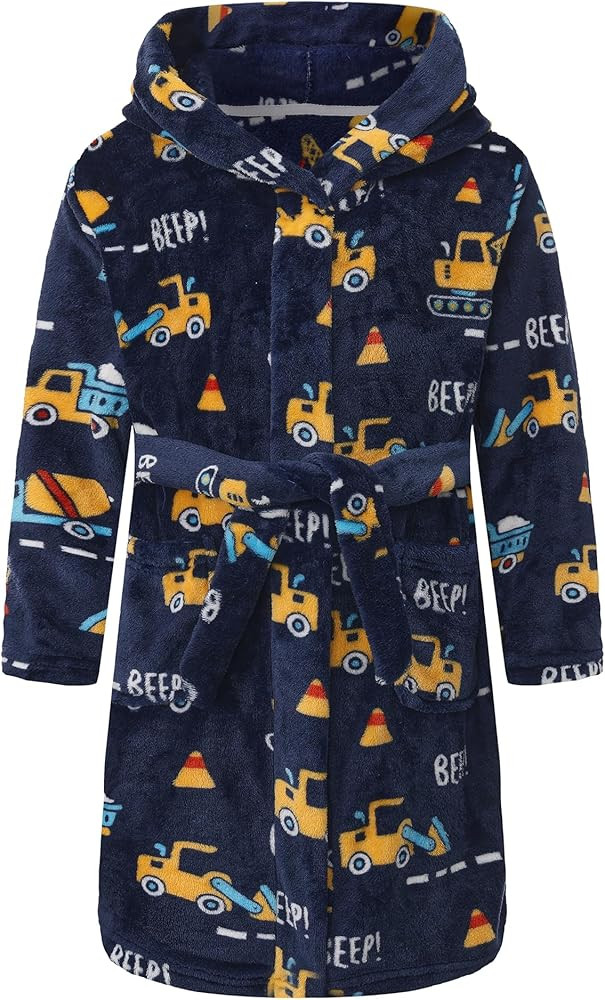 Boys' Hooded Bathrobe Kids Plush Fuzzy Fleece Robe Teen boy Soft Spa Robe Girls Sleepwear pajamas... | Amazon (US)