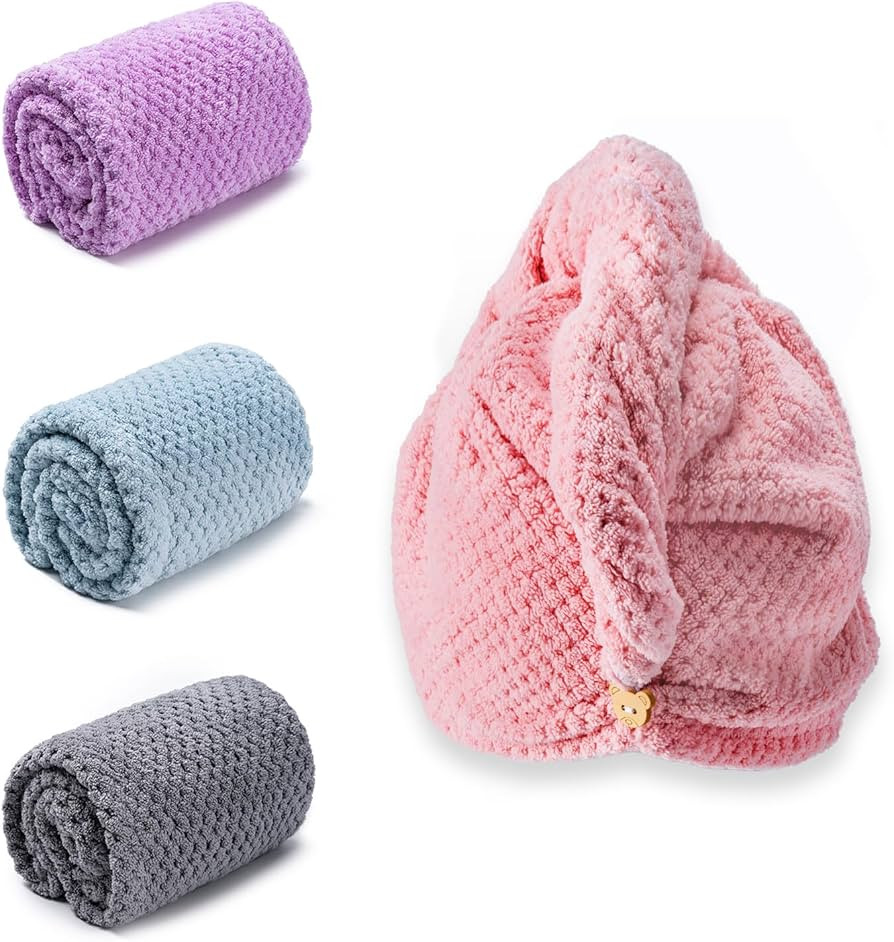 Hair Towel Wrap, 4 Packs 9.8 x 25.6 Inch Towel Turbans for Wet Hair, Dry Hair Towel, Headbands fo... | Amazon (US)