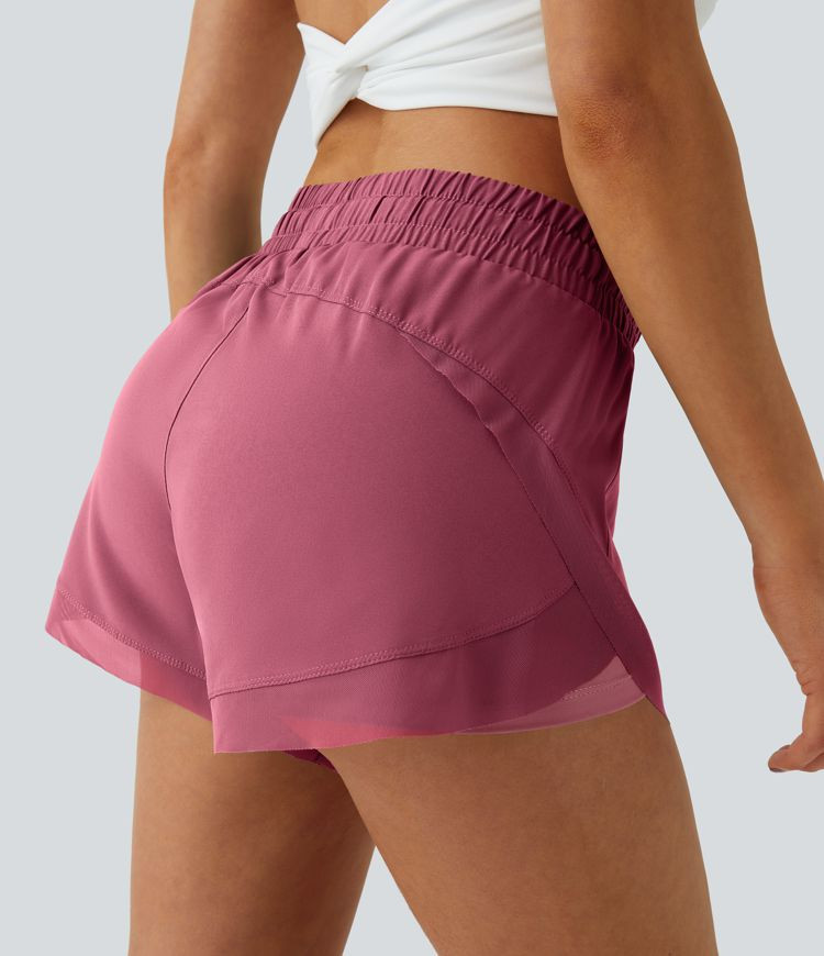 Mid Rise Drawstring Contrast Mesh 2-in-1 Flowy Running Shorts 3'' | HALARA