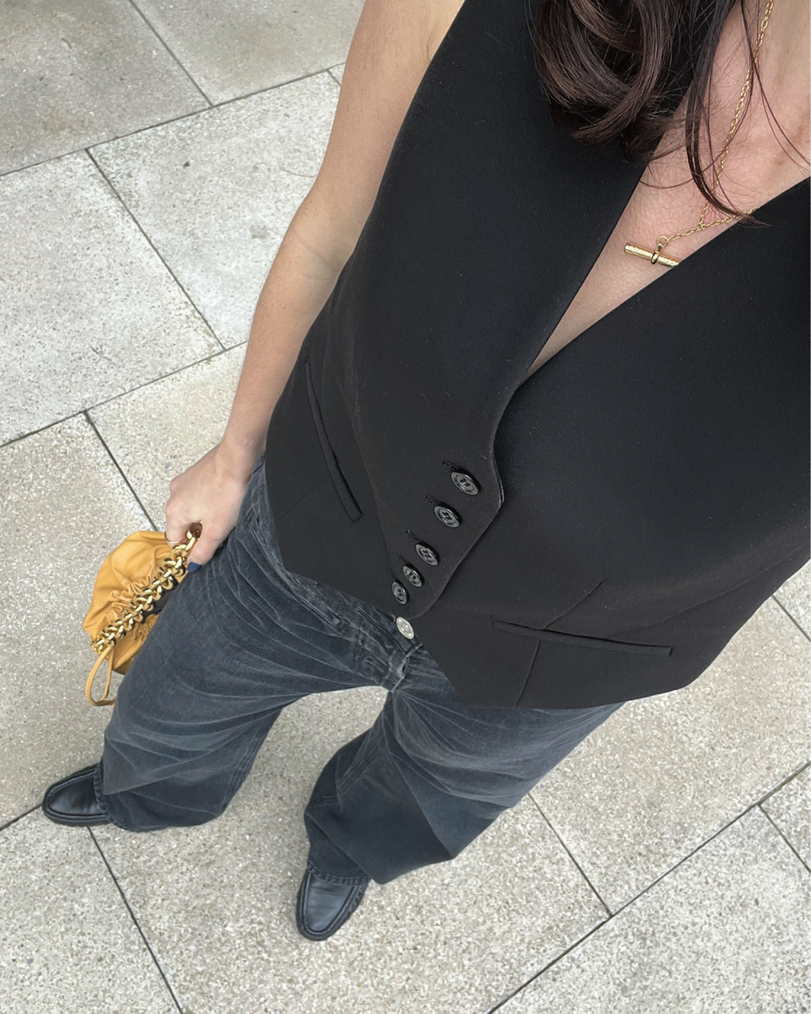 black waistcoat, baggy jeans, wide leg jeans, loafers, gold jewellery, sunglasses, handbag, shoulder bag, gold hoops, daisy jewellery, monica vinader, velvet canyon, the frankie shop, citizens of humanity, arket, astrid & miyu, cos, h&m, & other stories, mango, street wear, office looks, smart & casual looks 

#LTKeurope #LTKstyletip #LTKSeasonal