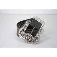 Black & Silver Cowgirl Belt For Women. Dark Green Western Real Leather Belt. Rhinestone Buckle | Etsy (US)