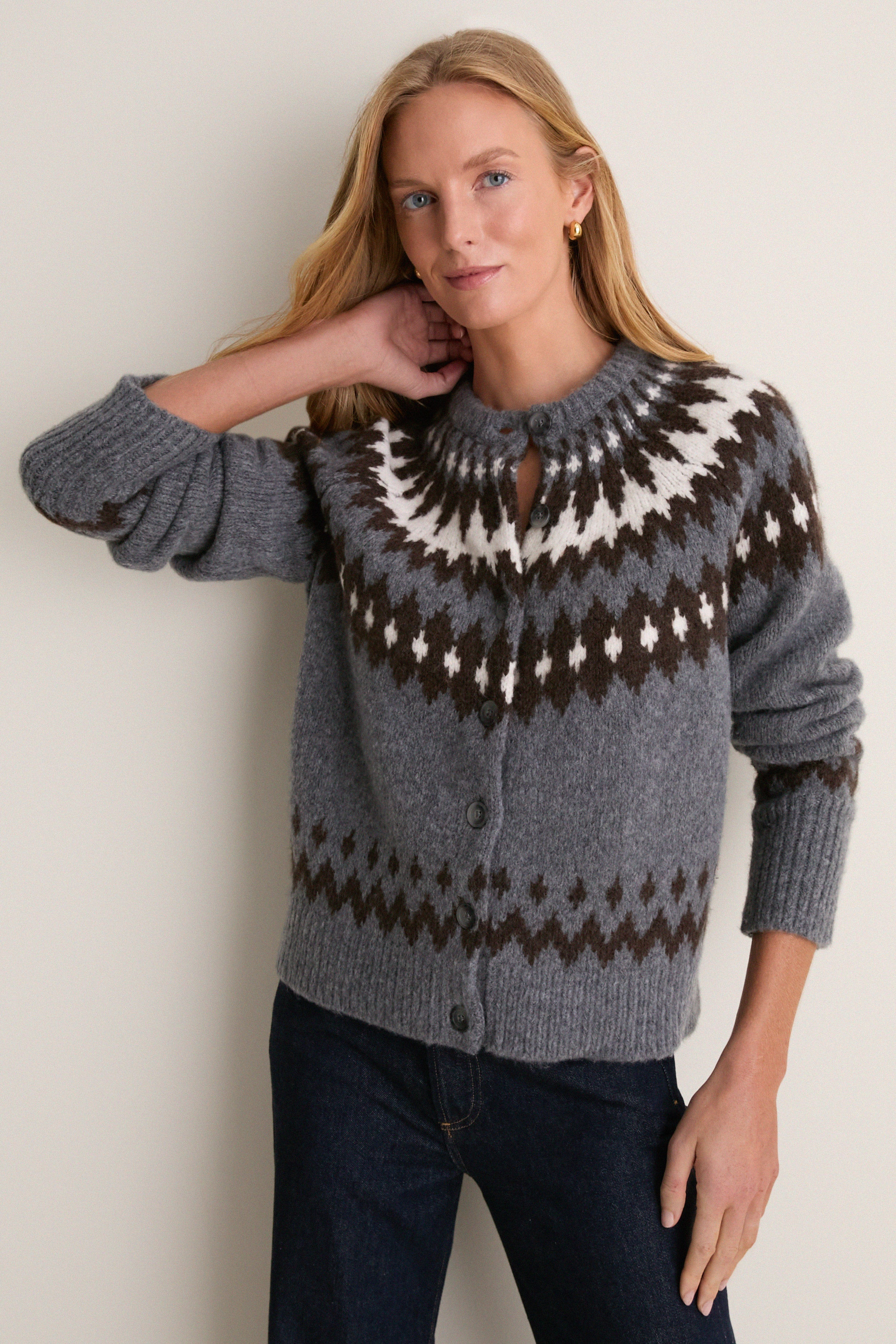 Gray and Brown Marlow Fair Isle Cardigan | Tuckernuck (US)
