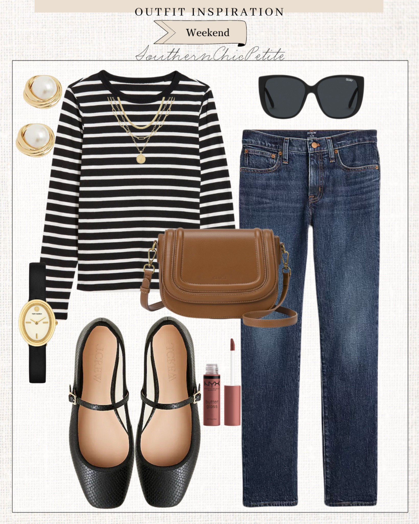 Casual Outfit • Fall Outfit • Mary Jane Flats • Crossbody Bag • Stripes • Jeans 

#LTKShoeCrush #LTKOver40 #LTKFindsUnder50