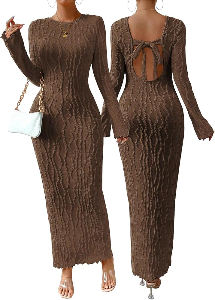 Narecte Fall Dresses for Women Long Sleeve Maxi Dress Backless Bodycon Dresses Casual Long Formal... | Amazon (US)
