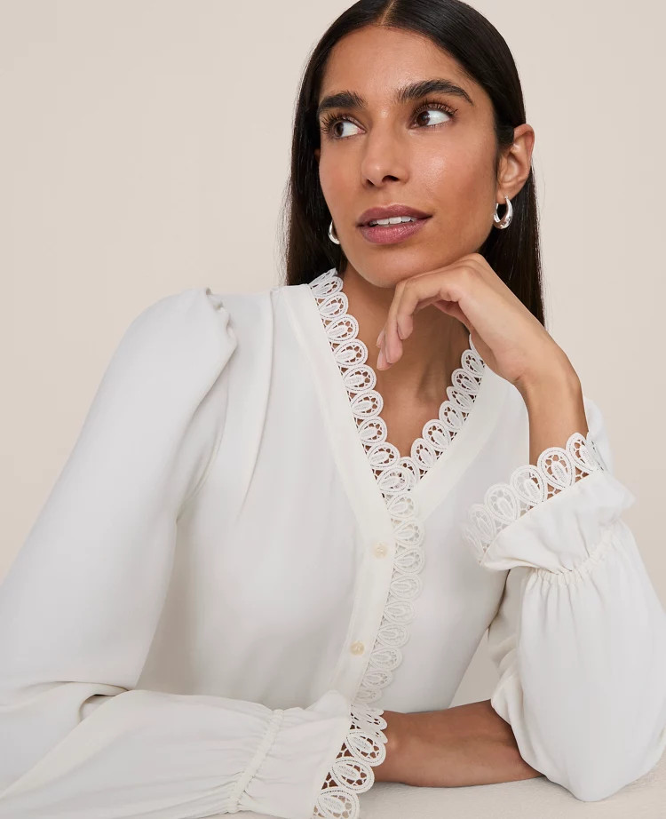 Lace Ruffle Trim Blouse | Ann Taylor