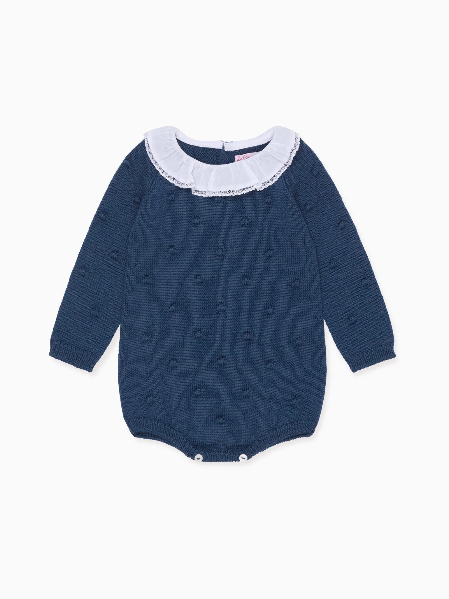Dark Blue Bolivia Merino Baby Knitted Romper | La Coqueta (US)
