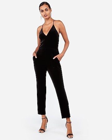 velvet v-neck cami jumpsuit | Express