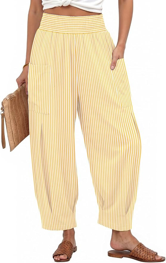 TARSE Women's Linen Gingham Pants Baggy High Waist Palazzo Pants | Amazon (US)