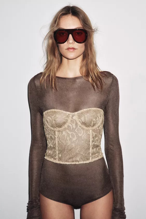 METALLIC THREAD LACE UNDERWIRED CORSET | Zara UK