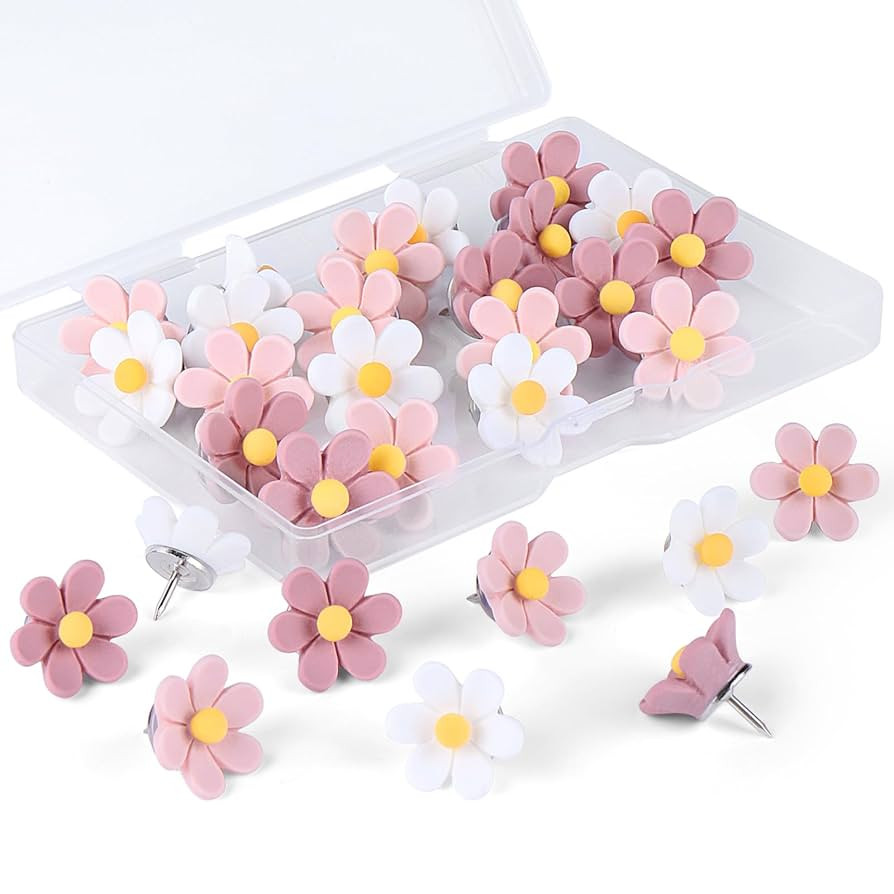 Flower Push Pins,30pcs Push Pins for Cork Board Pink Decorative Thumb Tacks Cute Push Pins for Co... | Amazon (US)