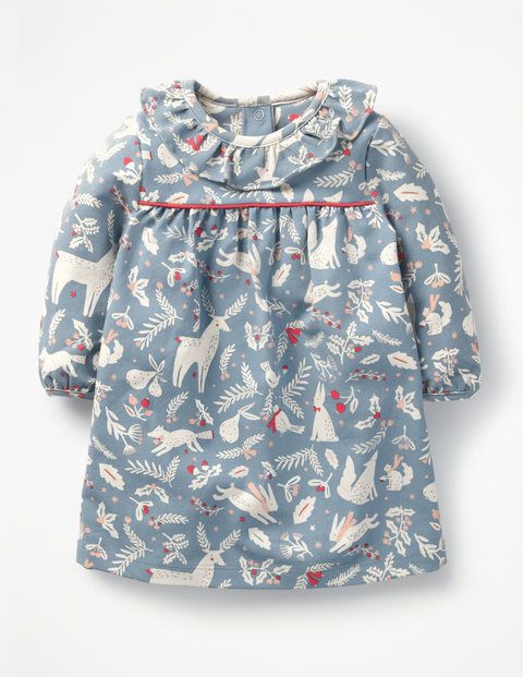 Christmas Jersey Dress Boathouse Blue Woodblock Baby Boden | Boden (US)