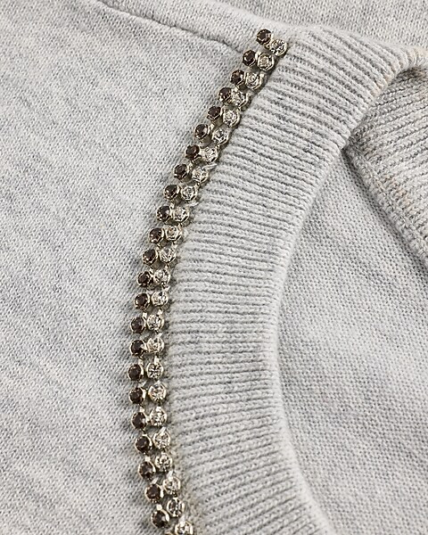 Embellished Skimming Crew Neck Short Sleeve Sweater | Express