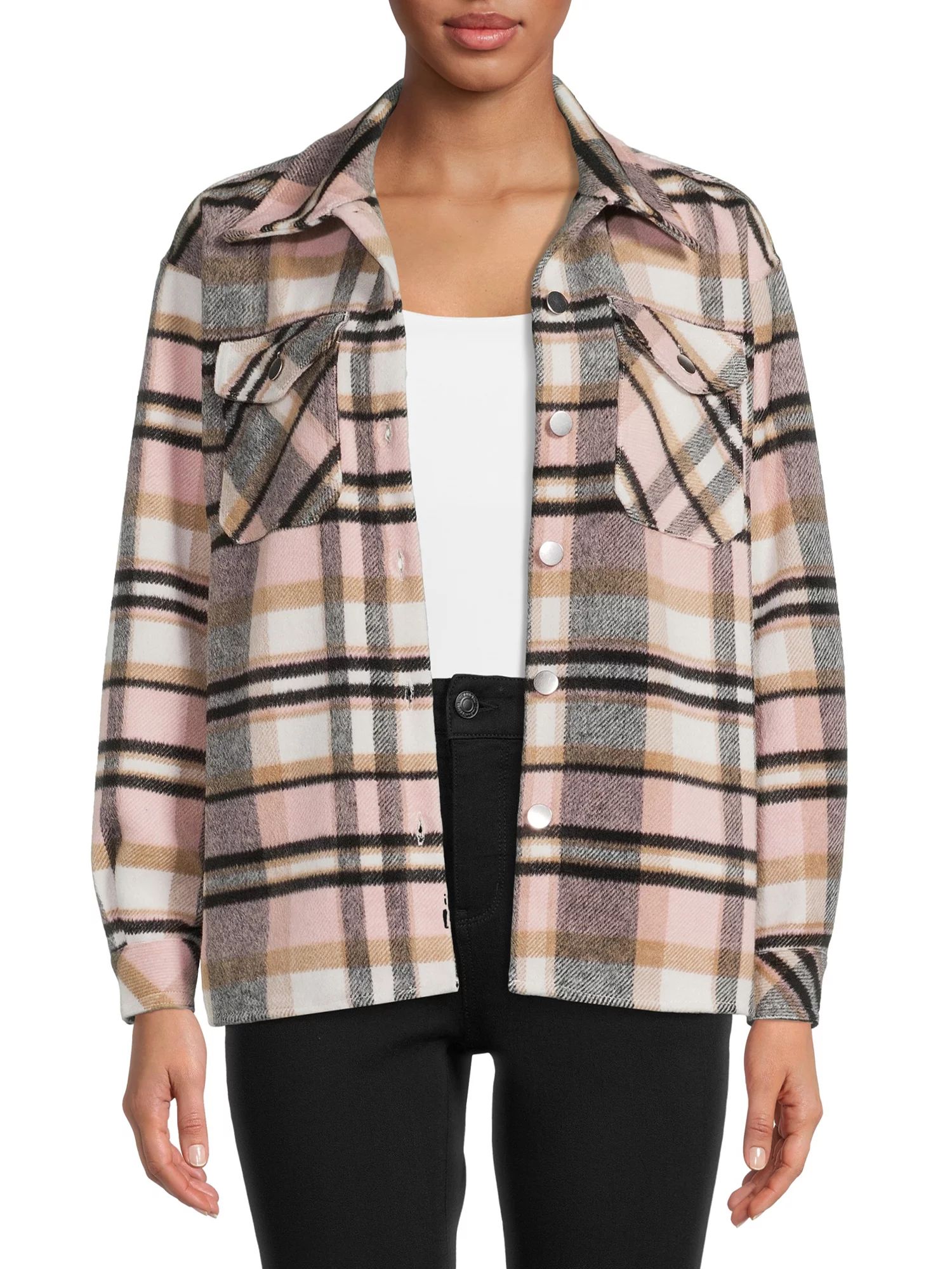 Nine.Eight Women’s Plaid Shacket - Walmart.com | Walmart (US)