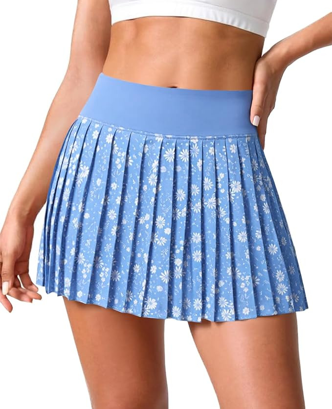 Fisoew Womens Floral Print Pleated Tennis Skirt High Waist Workout Athletic Mini Skirts with Pock... | Amazon (US)