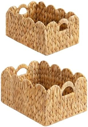 StorageWorks Scalloped Edge Wicker Basket, Hand-woven Rattan Baskets with Built-in Handles, Water... | Amazon (US)