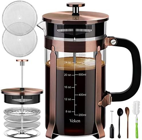 Veken French Press Coffee Maker (34 oz), 304 Stainless Steel Coffee Press with 4 Filter Screens, ... | Amazon (US)