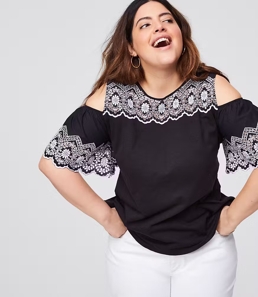 LOFT Plus Eyelet Cold Shoulder Top | LOFT
