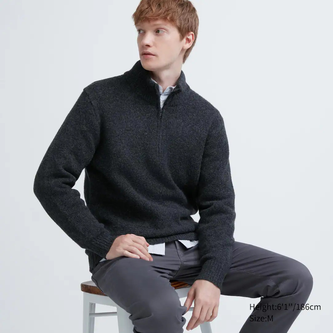 Soufflé Yarn Jacquard Half-Zipped Jumper | UNIQLO (UK)