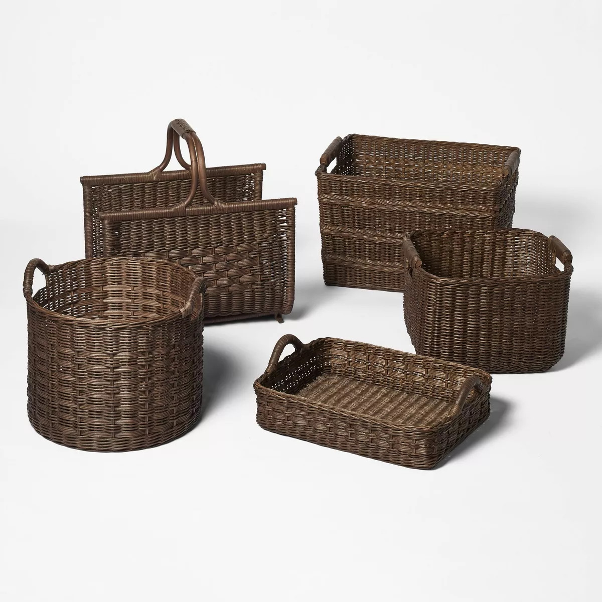 Cube Rattan Decorative Basket with Leather Handles Dark Brown - Threshold™ designed with Studio... | Target