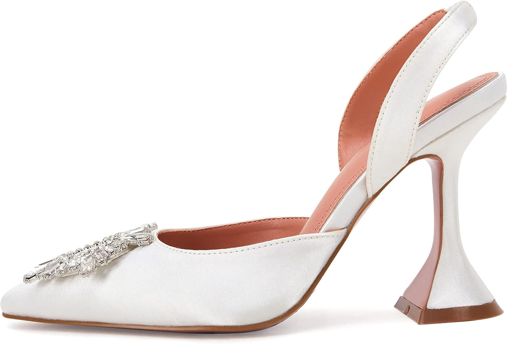Women's High Heel Crystal Slingback Pumps Pointed Toe Strappy Triangle Heeled Party Wedding Bride Pu | Amazon (US)