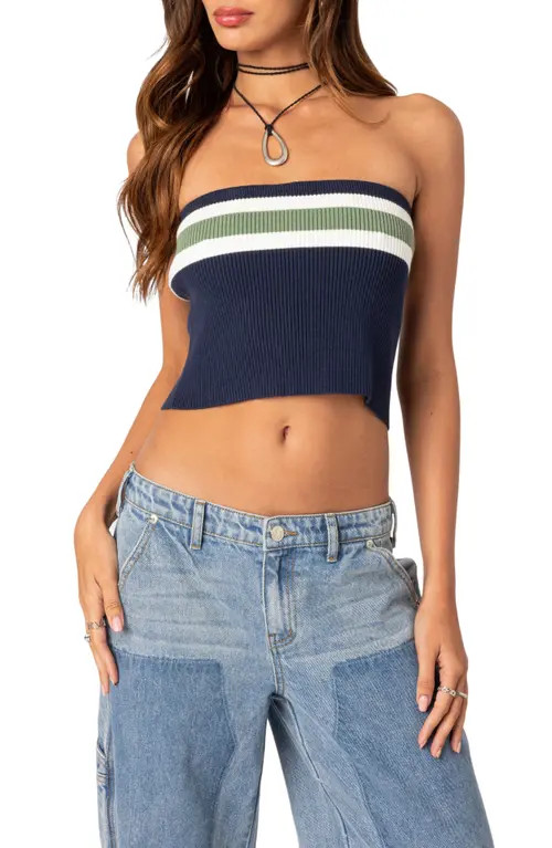 EDIKTED Cyprus Stripe Rib Tube Top in Blue Mix at Nordstrom, Size Large | Nordstrom