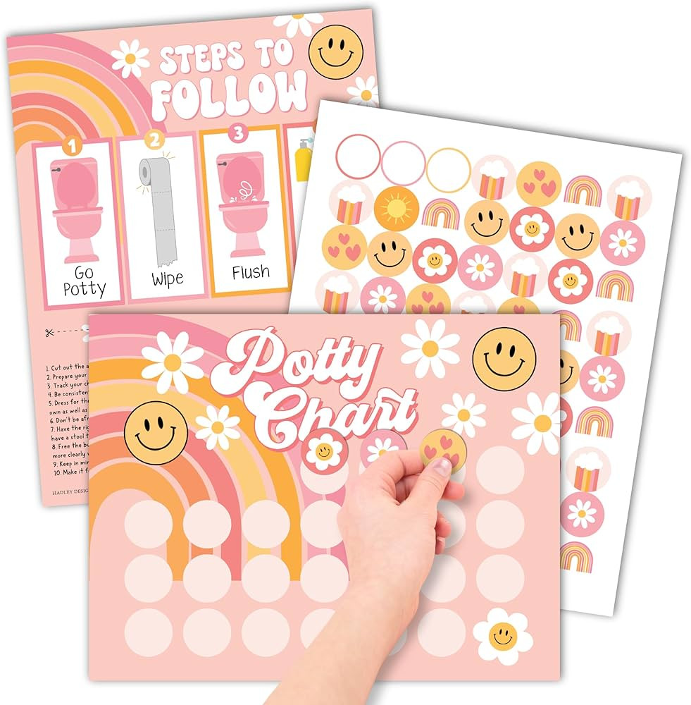 Hadley Designs Retro Potty Training Chart for Toddler Girls - Potty Training Sticker Chart for Gi... | Amazon (US)