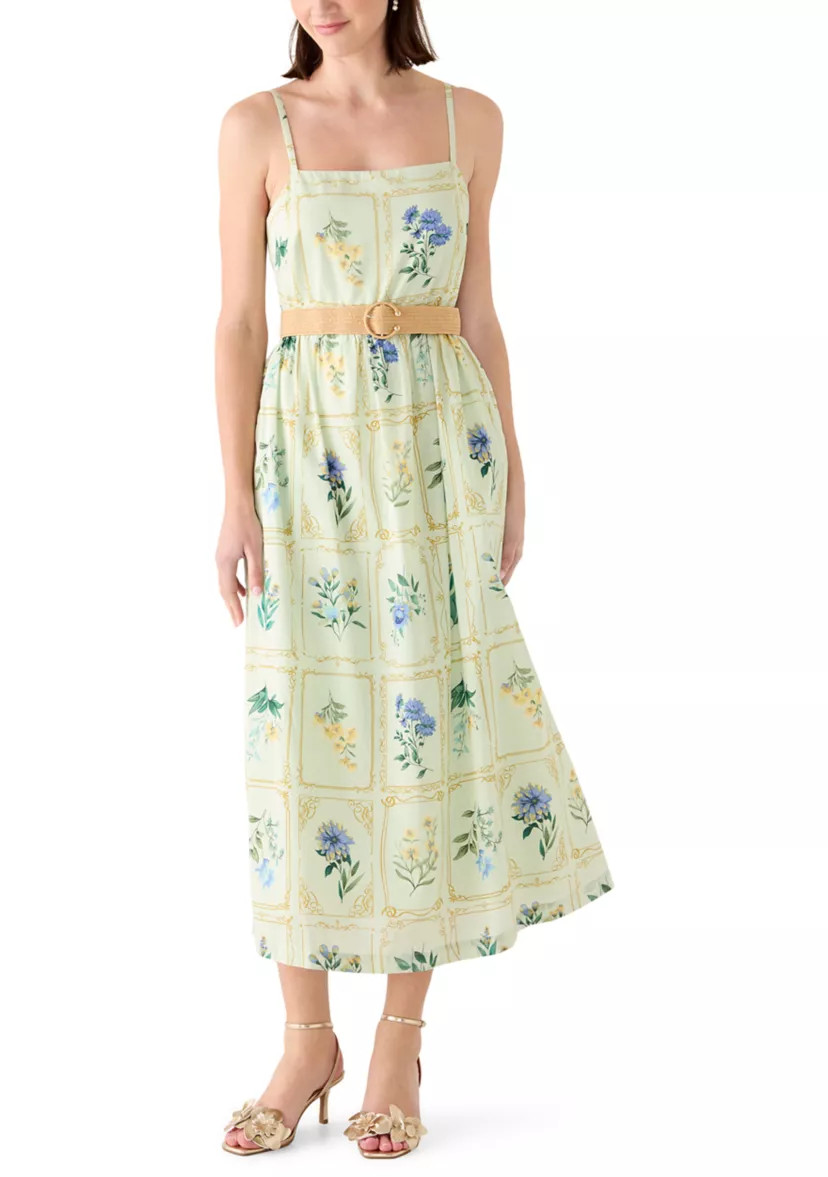 Women's Sleeveless Square Neck Belted Midi Dress | Belk
