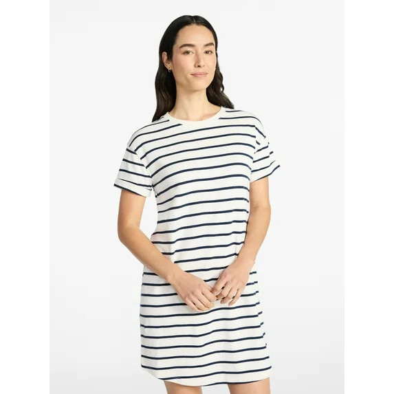Time and Tru Women's Cotton T-Shirt Dress with Short Sleeves, Sizes XS-XXXL | Walmart (US)