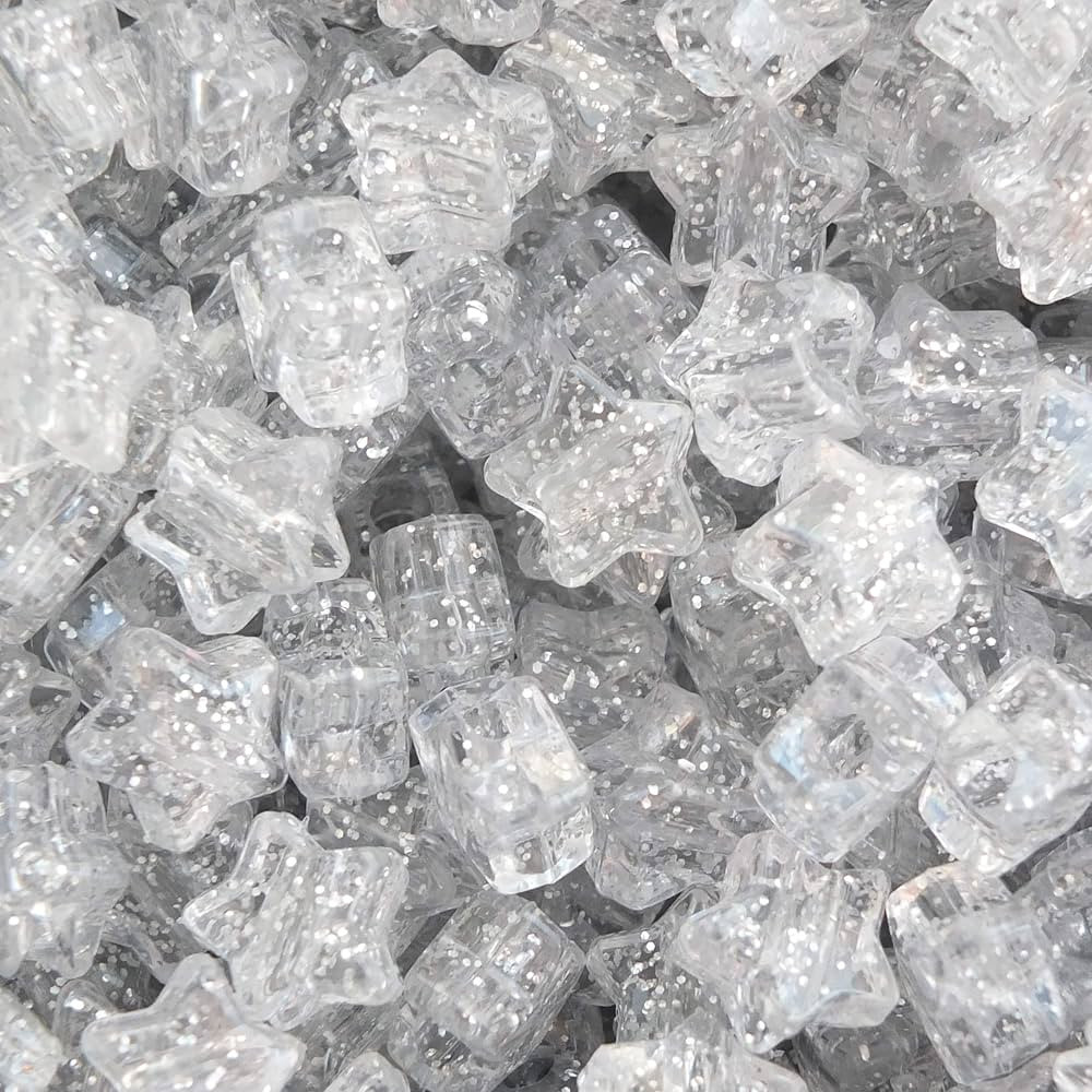 Star Beads Silver Glitter Sparkle 13mm Pony Beads Made in USA | Amazon (US)