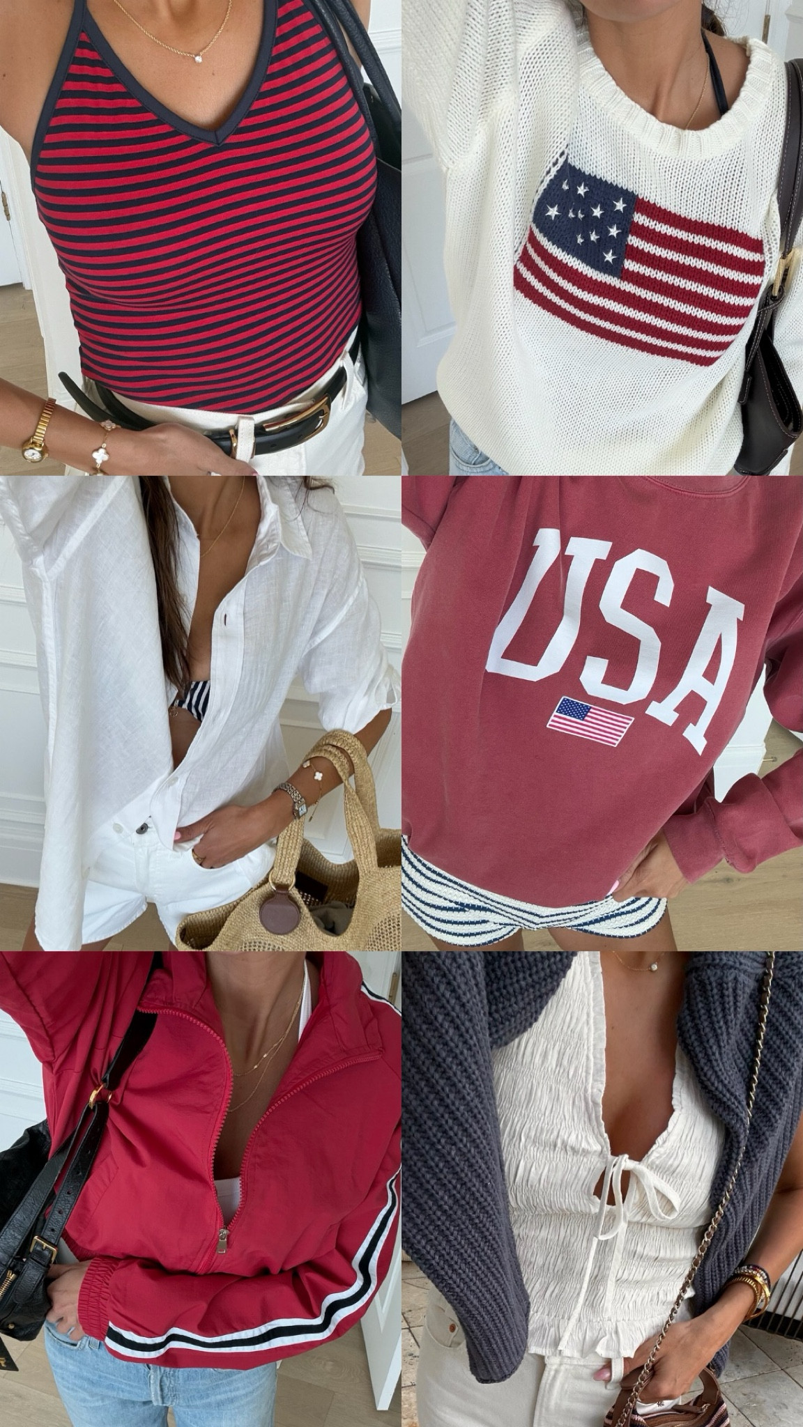 Americana outfit ideas - Memorial Day outfit, Fourth of July outfit, flag sweater, USA sweatshirt, red white blue outfit, patriotic outfit 
@abercrombie @Revolve @Target @amazonfashion