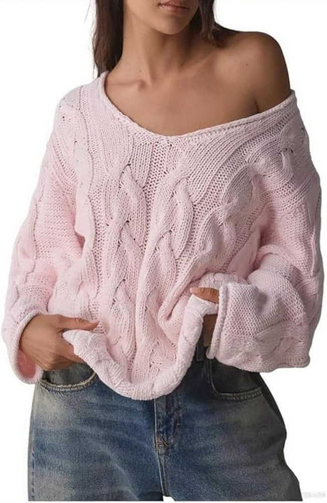 Melliflo Womens Oversized Cable Knit Sweater Fall V Neck Chunky Knit Sweater Casual Pullover Swea... | Amazon (US)