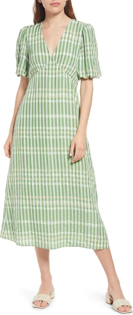 & Other Stories Plaid Puff Sleeve Midi Dress | Nordstrom | Nordstrom