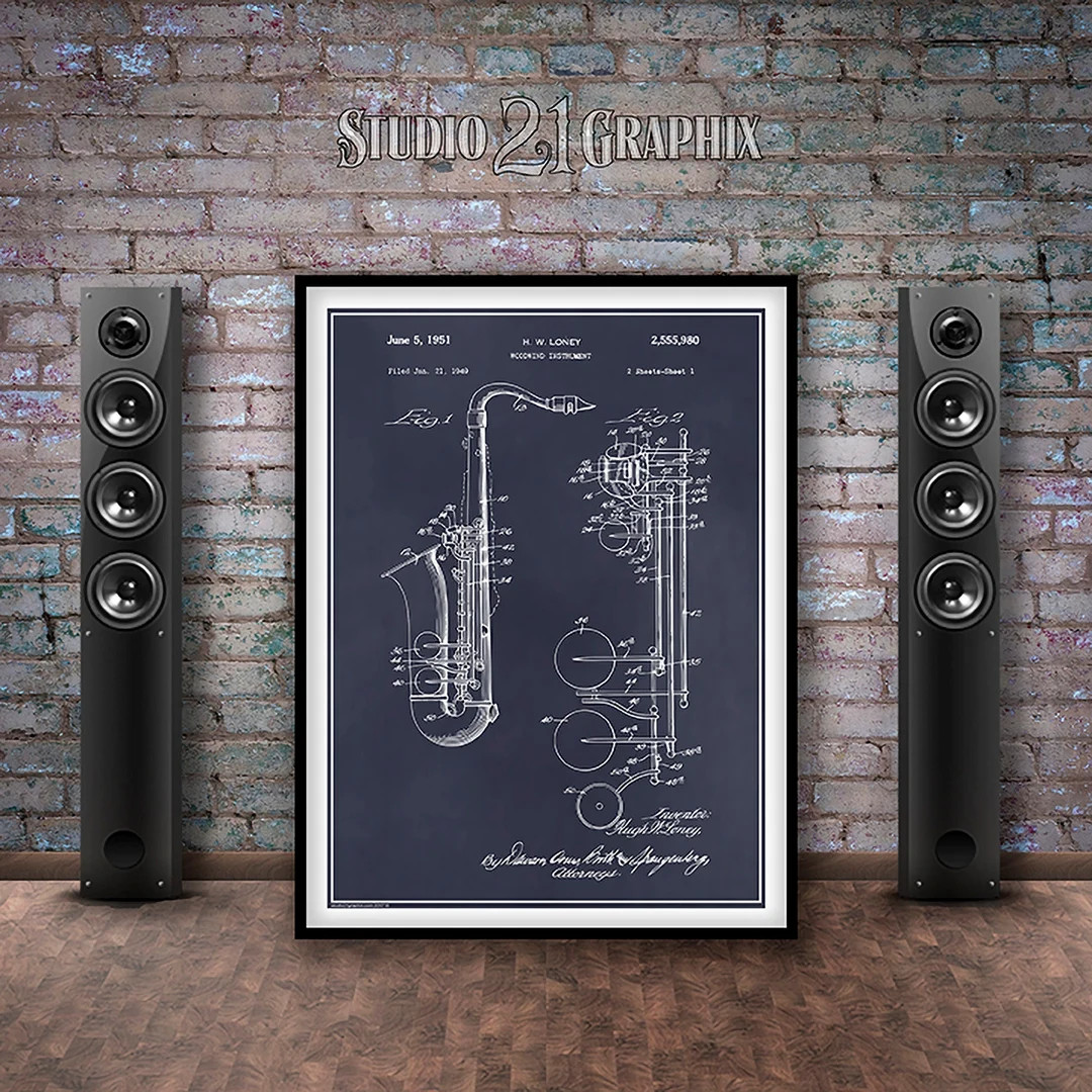 1949 Saxophone Patent Print, Saxophone Art, Musician Gift, Music Room Decor, Band Art, Jazz Music... | Etsy (US)