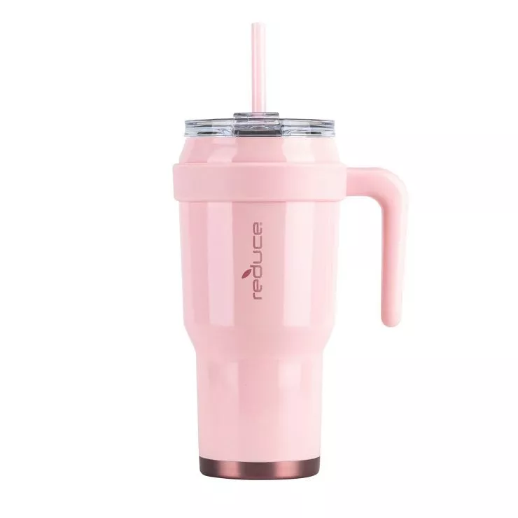 40oz Reusable Vacuum Quencher Tumbler with Straw, Leak Resistant Lid, Insulated Cup, Maintains Cold, Heat, and Ice for Hours, Pink