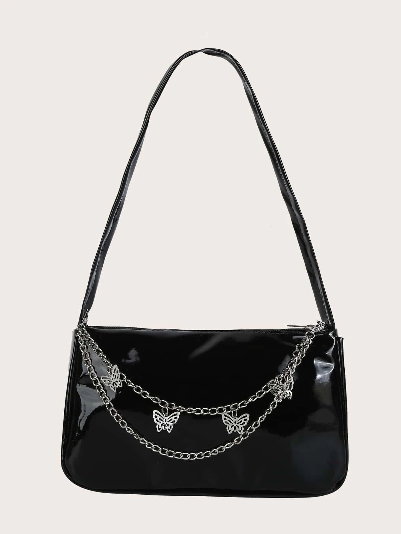 Mini Metal Butterfly & Chain Decor Baguette Bag | SHEIN