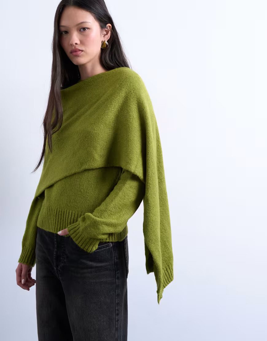 Topshop knit scarf sweater in olive green | ASOS (Global)